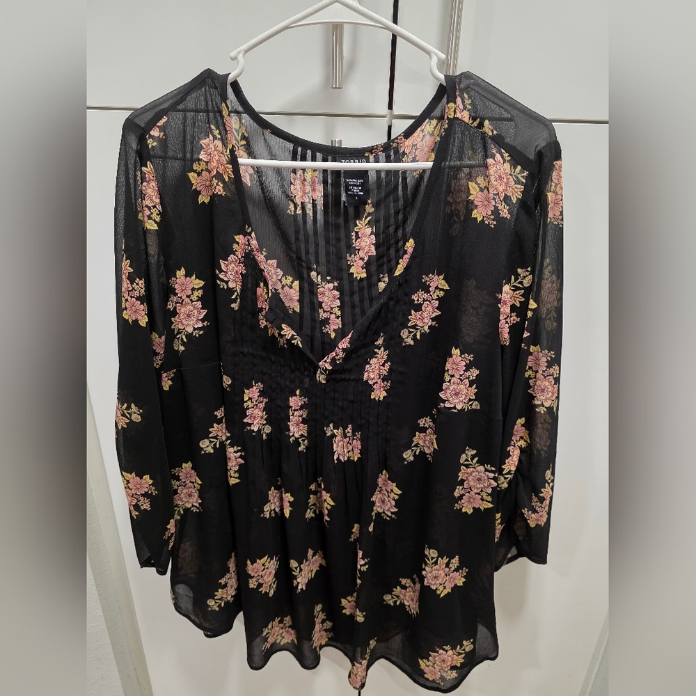 Floral Black Sheer Women's Top